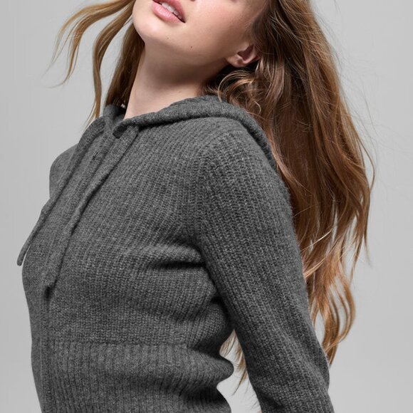 Alo Yoga Cashmere Ribbed Noble Full Zip Hoodie Platinum Grey - Picture 2 of 4